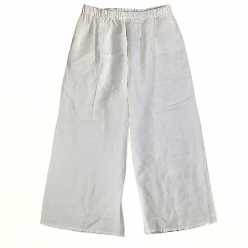 Bryn Walker White Linen Flood Pants L Large NWT Wide Leg Lagenlook Boho